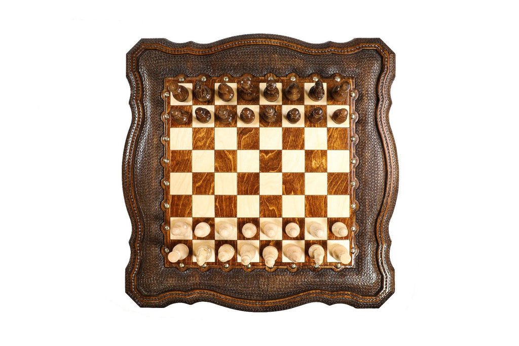 Dark Varnished Chess Table with Drawers & Contour Outline, 60 cm – photo 10