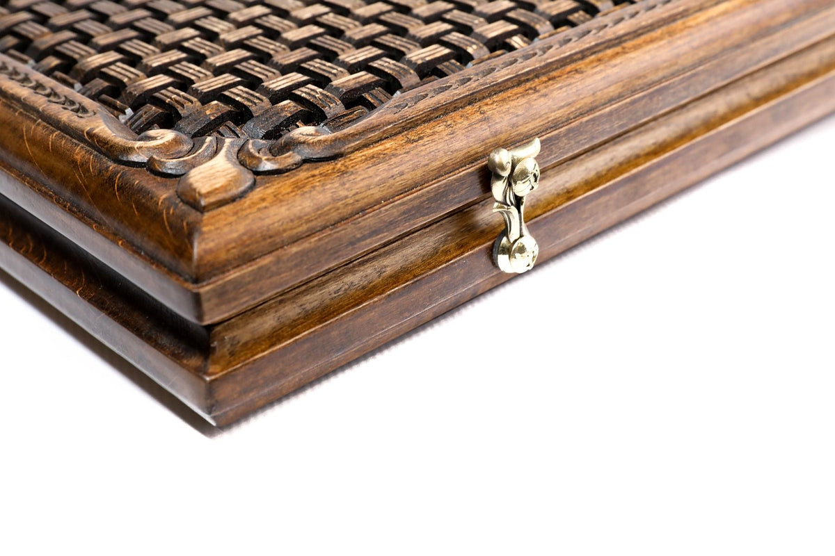 Backgammon mit Relief-Rosette auf Flechtgrund, 60 cm – Foto 9