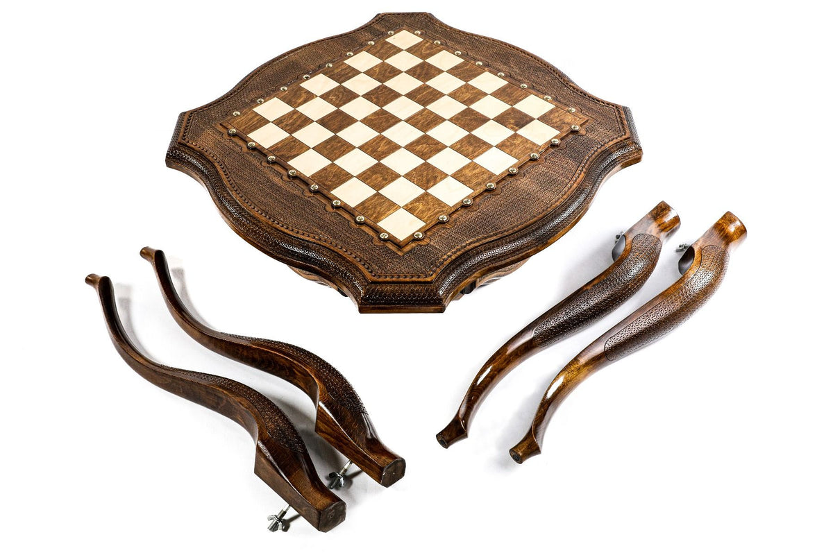 Mesa de ajedrez barnizada, borde grabado y contorno perfilado, 60 cm – foto 11