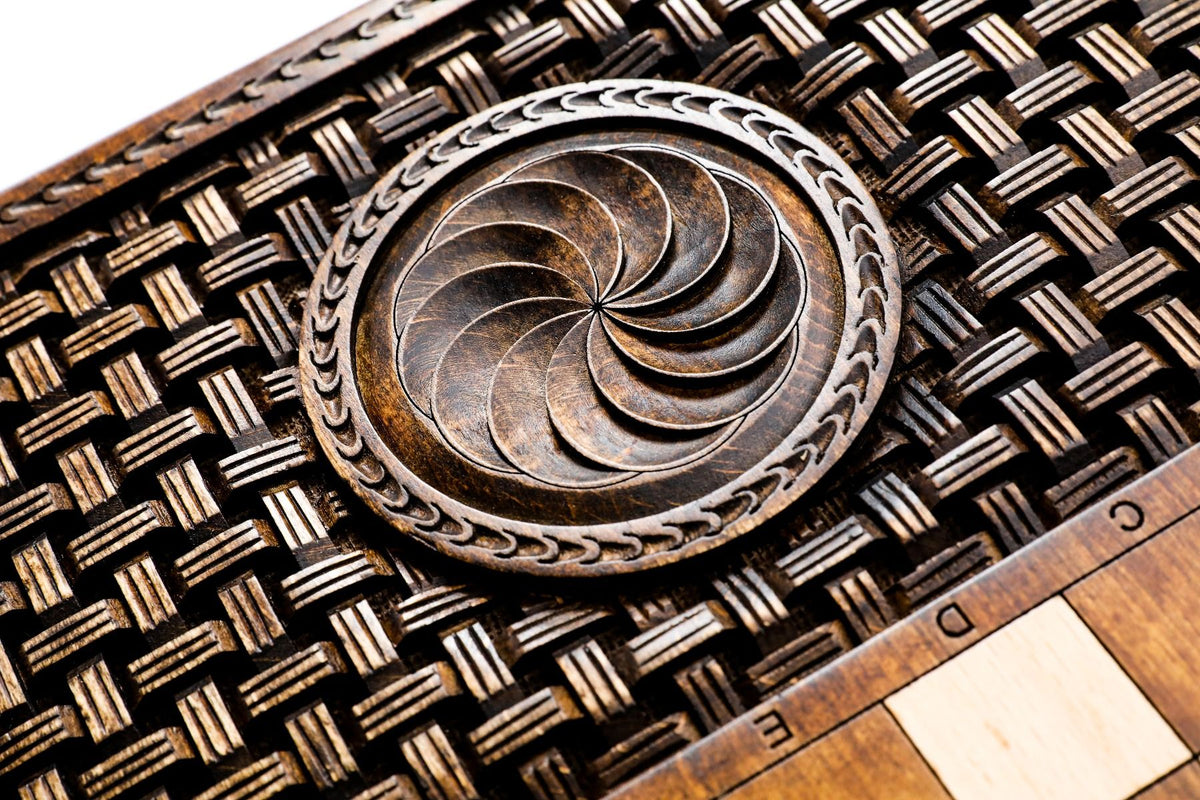 Backgammon mit Relief-Rosette auf Flechtgrund, 60 cm – Foto 10