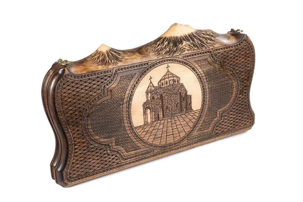 Church of St. Hripsime -Ornamental motif Backgammon with copyrighted Mount Ararat - HrachyaOhanyan Co