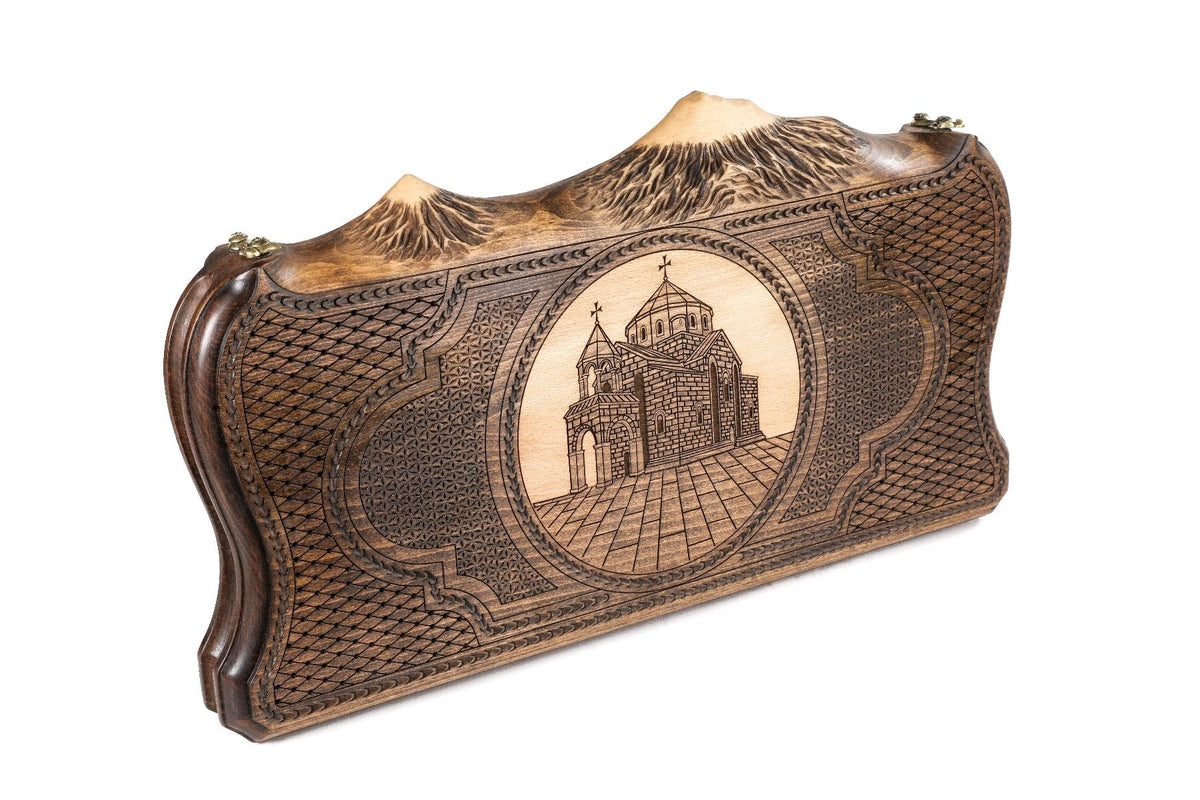 Church of St. Hripsime -Ornamental motif Backgammon with copyrighted Mount Ararat - HrachyaOhanyan Co