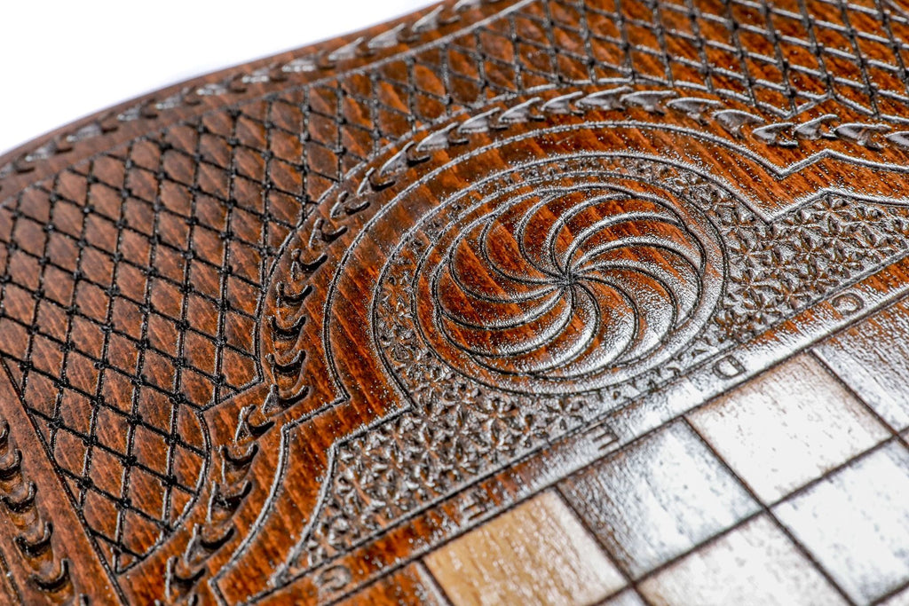 Backgammon With Ornamental Snowflake Motif With Copyrighted Mount Ararat Outline - HrachyaOhanyan Co