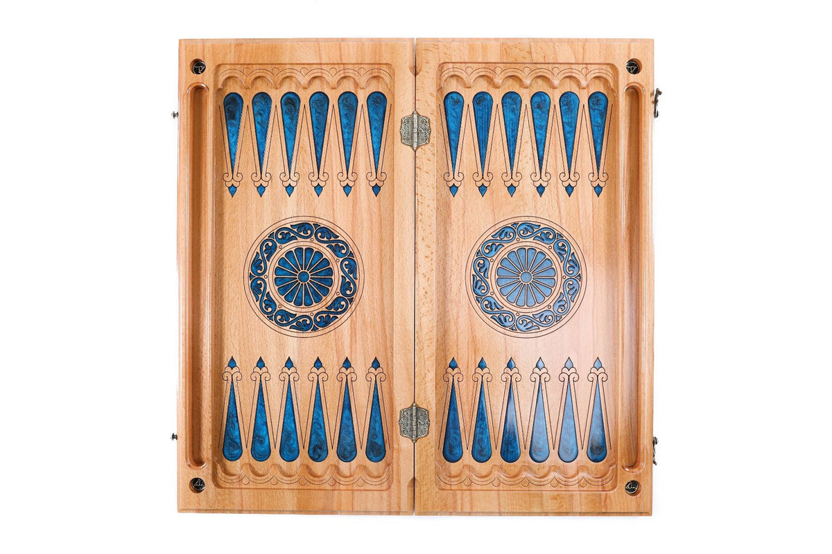 Backgammon With Tree Branch Slices And Epoxy Two-Sided Classic Blue - HrachyaOhanyan Co