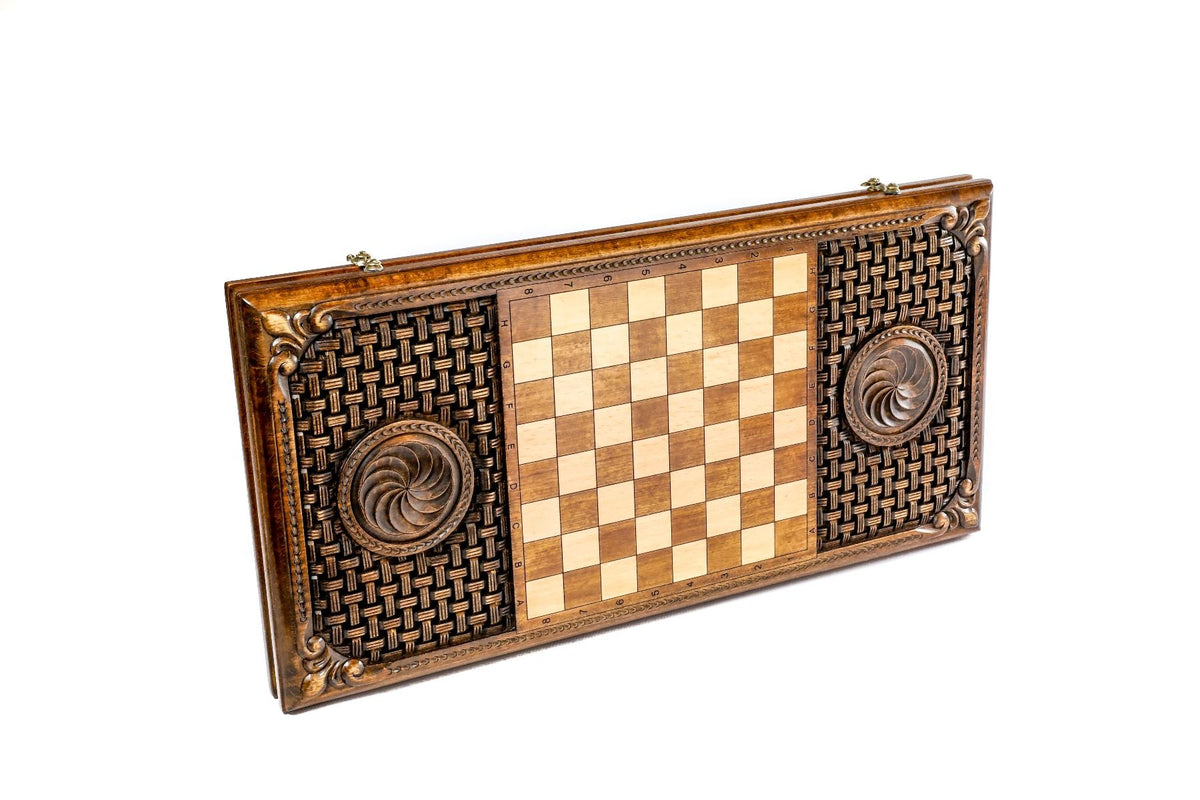 Backgammon mit Relief-Rosette auf Flechtgrund, 60 cm – Foto 4