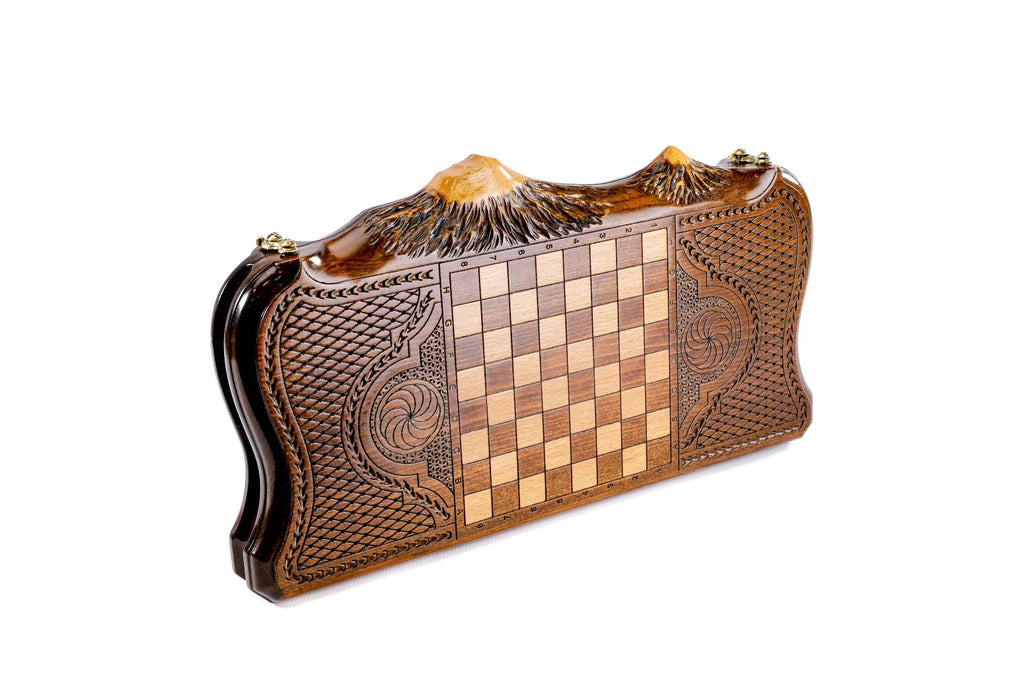 Backgammon With Ornamental Snowflake Motif With Copyrighted Mount Ararat Outline - HrachyaOhanyan Co