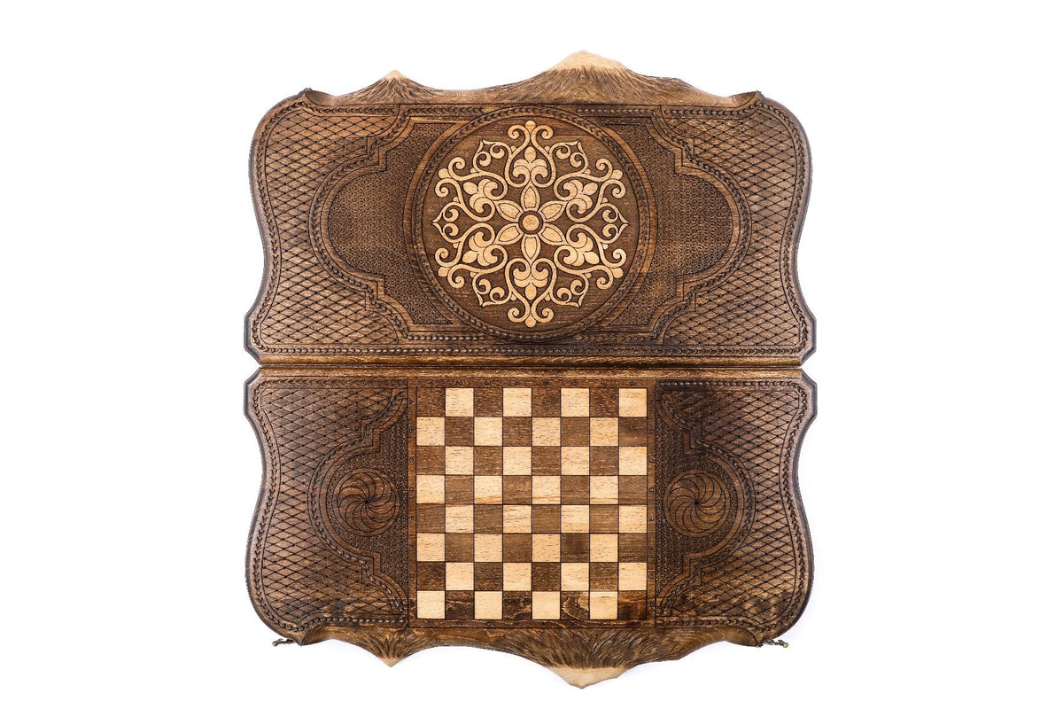 Backgammon With Ornamental Snowflake Motif With Copyrighted Mount Ararat Outline - HrachyaOhanyan Co