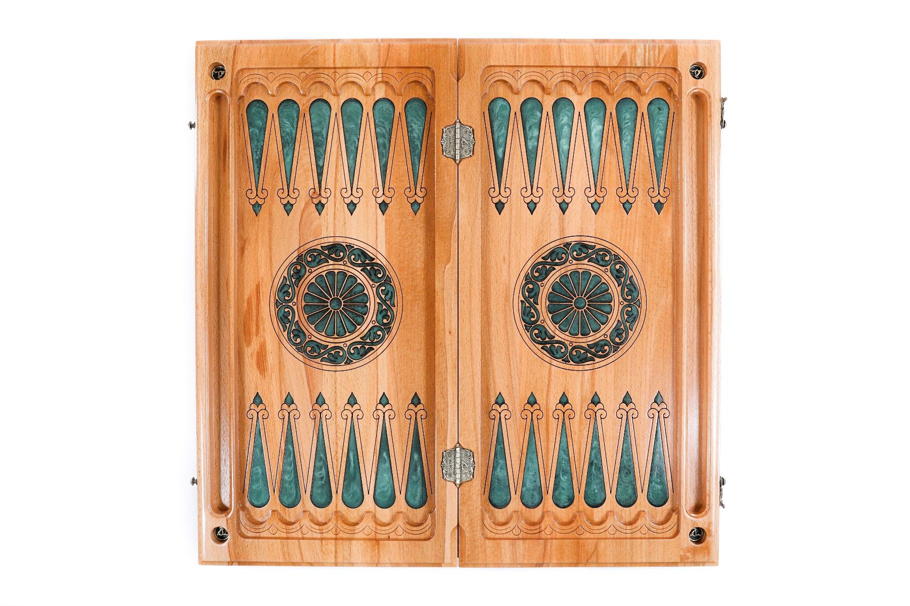 Backgammon With Tree Branch Slices And Epoxy Two-Sided Classic Turquoise - HrachyaOhanyan Co