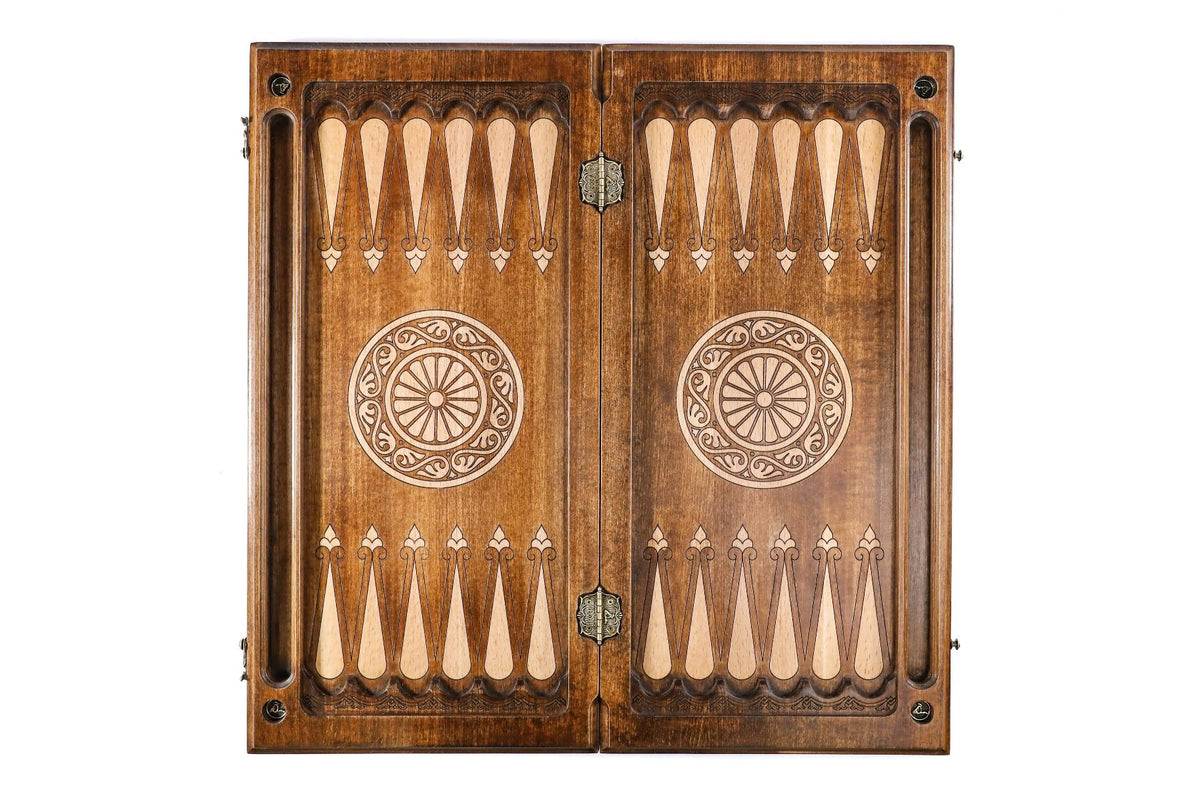 Backgammon mit Relief-Rosette auf Flechtgrund, 60 cm – Foto 11