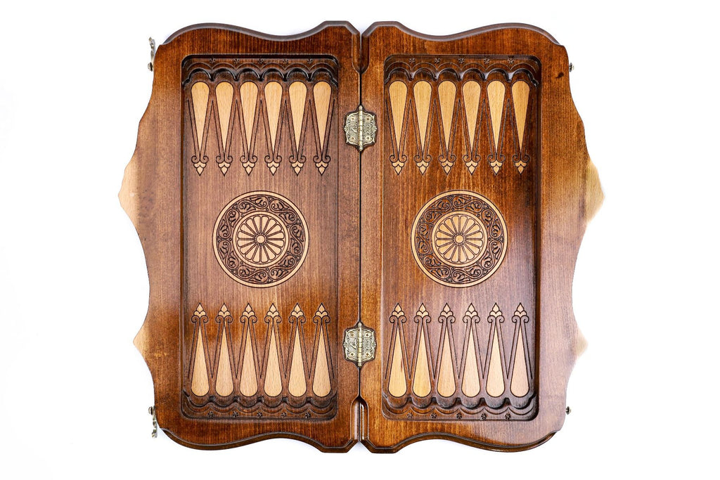 Backgammon With Ornamental Snowflake Motif With Copyrighted Mount Ararat Outline - HrachyaOhanyan Co