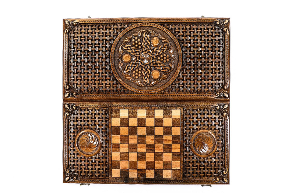 Backgammon mit Granatäpfeln & Trauben, Flechtgitter, dunkel, 60 cm – Foto 10