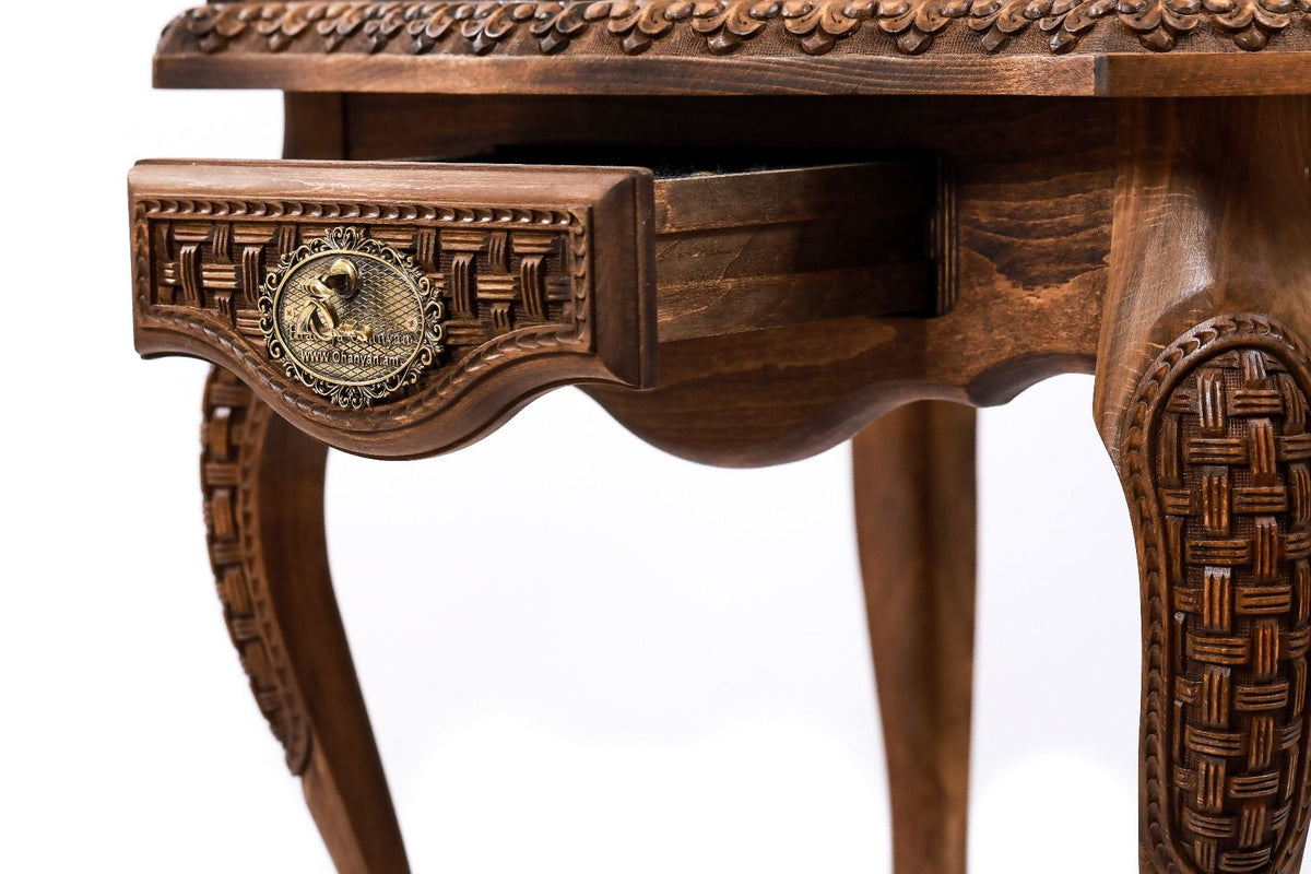 Luxus-Schachtisch mit Flechtornament & geschnitzten Beinen, 60 cm – Foto 13