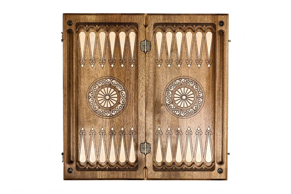 Zweiseitiges Backgammon-Set „Ewigkeit“ mit Intarsien & Flechtmuster, 60 cm – Foto 12