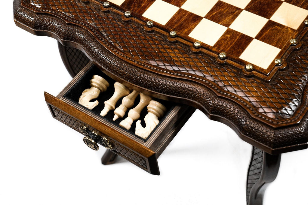 Ornamental Chess Table with Drawers, 60 cm – photo 10