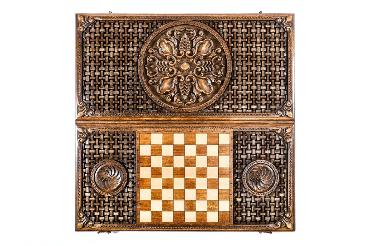 Backgammon mit Relief-Rosette auf Flechtgrund, 60 cm – Foto 12