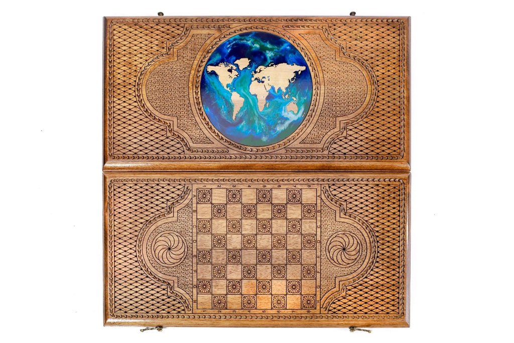 World Map Epoxy Backgammon Set, Walnut, 50 cm – photo 12