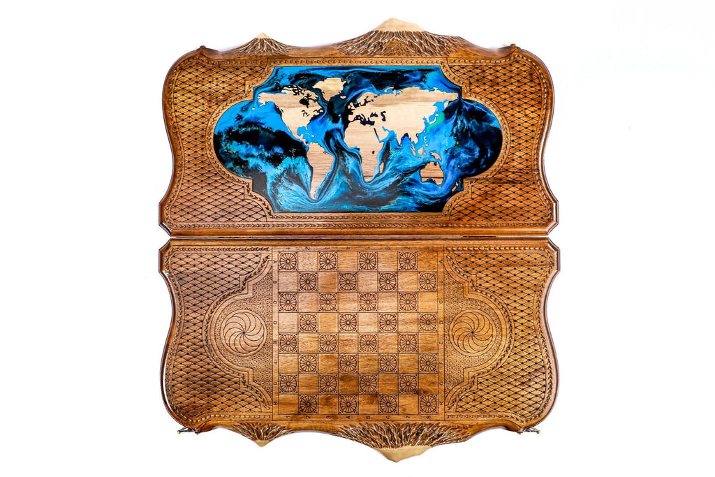 World map backgammon with copyrighted Mount Ararat outline - HrachyaOhanyan Co