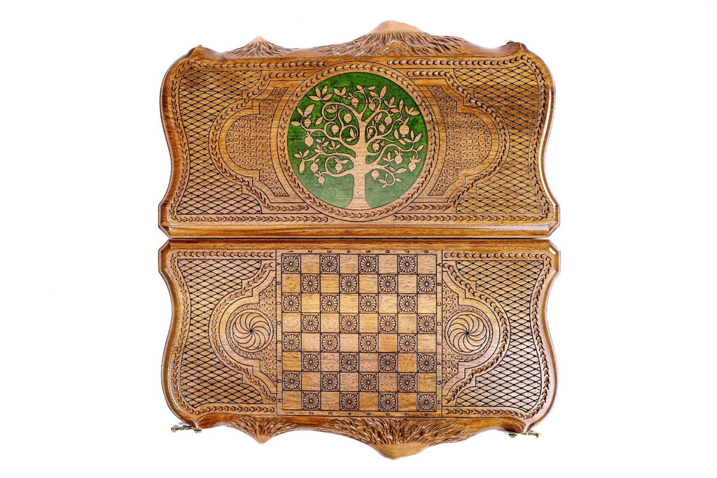 Pomegranate Tree-Epoxy Backgammon With Copyrighted Mount Ararat Outline - HrachyaOhanyan Co
