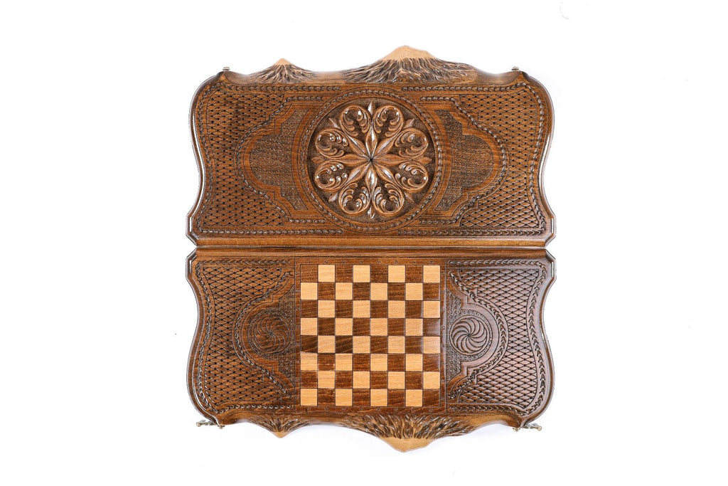 Ornamental Motif Backgammon with Copyrighted Mount Ararat Outline - HrachyaOhanyan Co