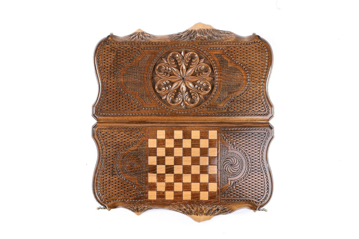 Ornamental Motif Backgammon with Copyrighted Mount Ararat Outline - HrachyaOhanyan Co