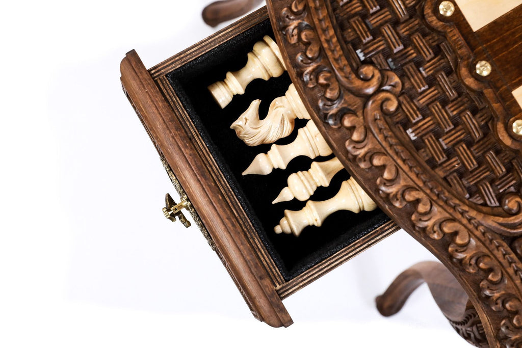 Luxury Chess Table with Ornamental Weave & Carved Legs, 60 cm – photo 14