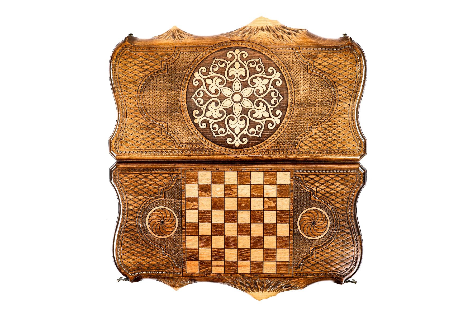 Backgammon With Ornamental Snowflake Motif With Copyrighted Mount Ararat Outline - HrachyaOhanyan Co