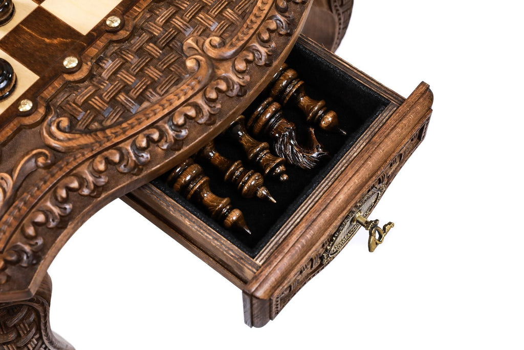 Luxury Chess Table with Ornamental Weave & Carved Legs, 60 cm – photo 15