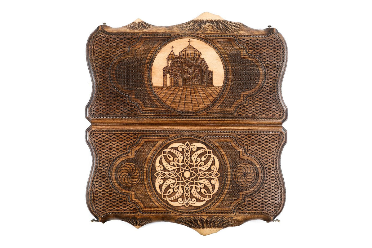 Church of St. Hripsime -Ornamental motif Backgammon with copyrighted Mount Ararat - HrachyaOhanyan Co