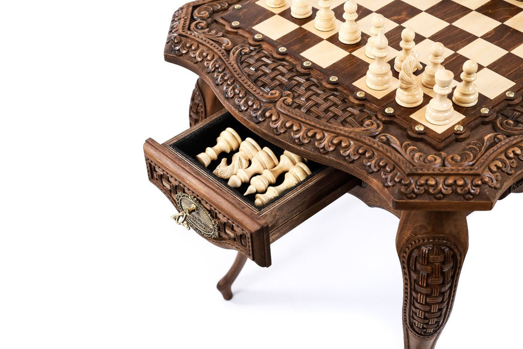 Luxury Chess Table with Ornamental Weave & Carved Legs, 60 cm – photo 16