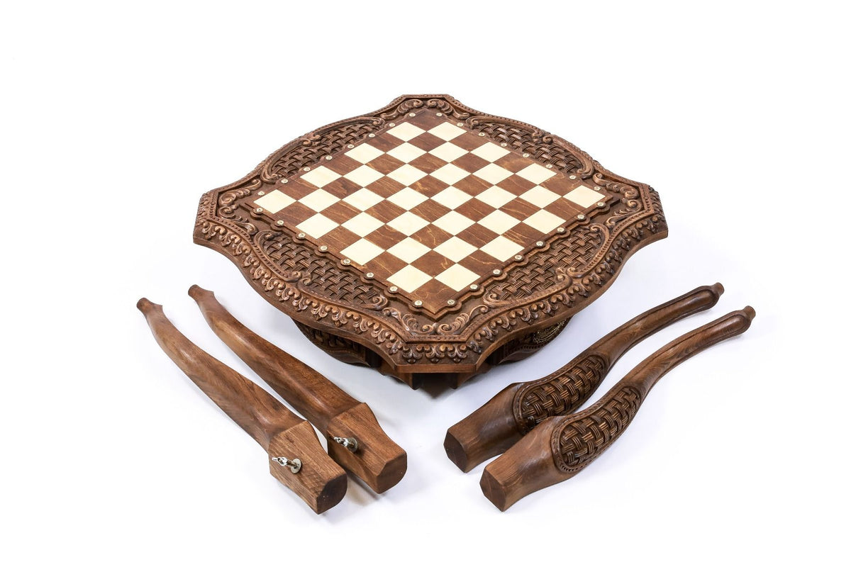 Luxus-Schachtisch mit Flechtornament & geschnitzten Beinen, 60 cm – Foto 17