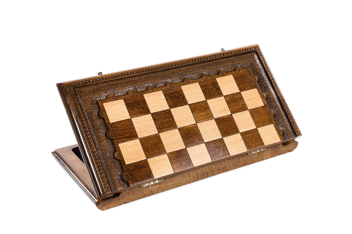 Juego de ajedrez clásico con borde de celosía en zigzag, 50 cm – foto 3