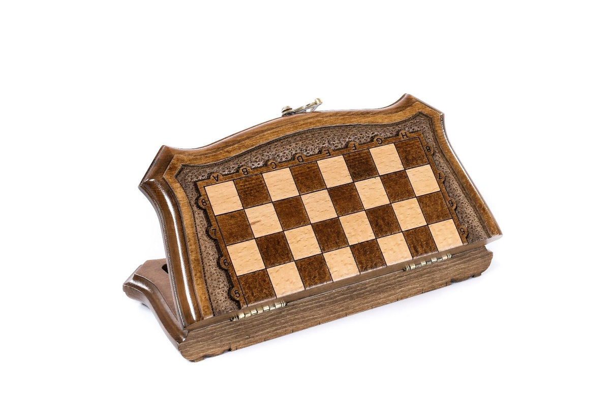 Juego de ajedrez de viaje de madera con contorno perfilado, 24 cm – foto 3