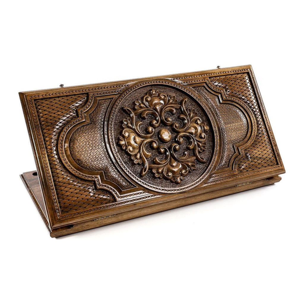 Classic Walnut Ornamental Backgammon Set, 60 cm – handmade by Hrachya Ohanyan