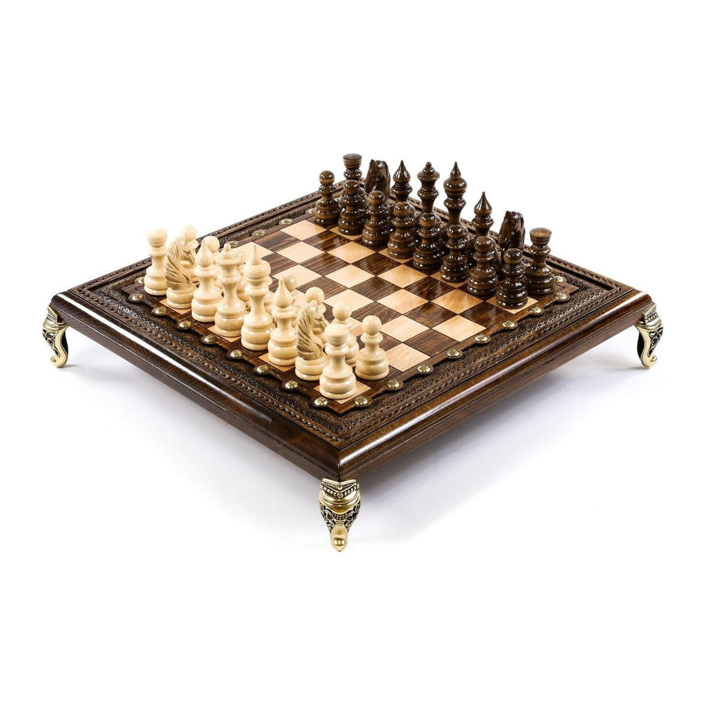 Square Chess With Bronze Legs – handmade wooden chess set by Hrachya Ohanyan