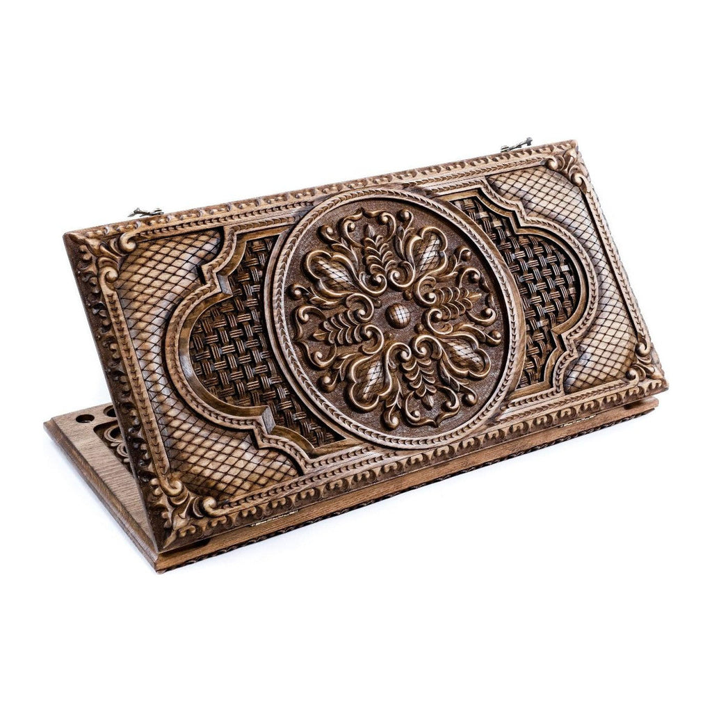 Ornamental Bas-Relief Backgammon Classic Two-Sided – handmade wooden nardi board by Hrachya Ohanyan