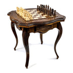 Varnished Chess Table, Engraved Border & Contour Outline, 60 cm – handmade by Hrachya Ohanyan
