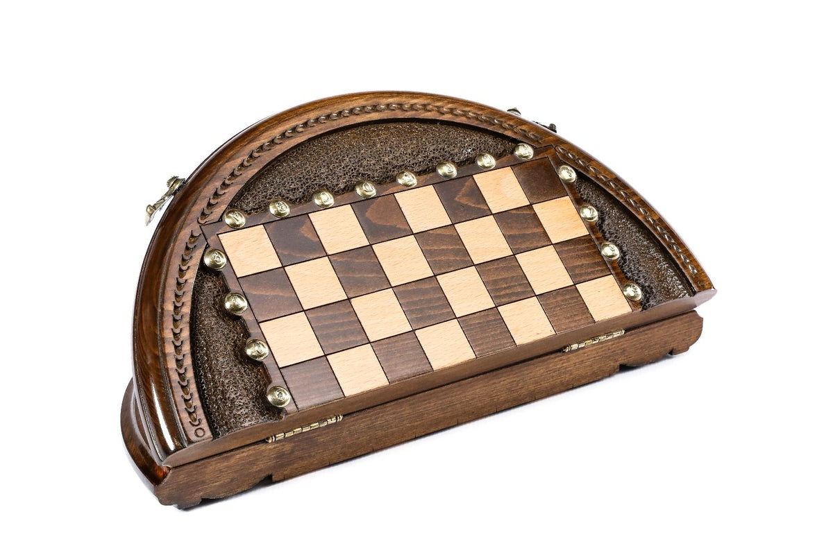 Juego de ajedrez circular con motivo trenzado y tachuelas de bronce, 30 cm – foto 4