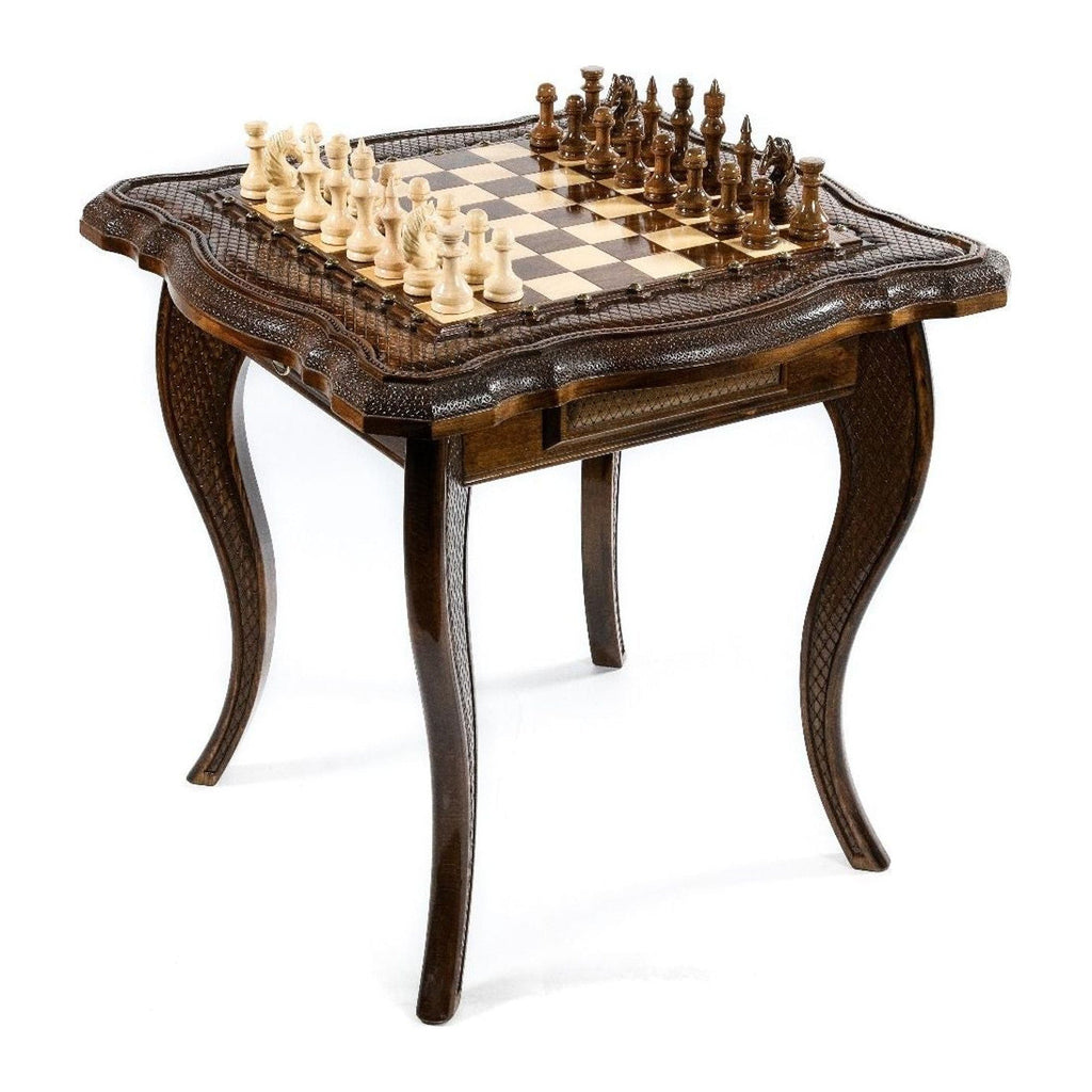 Ornamental Chess Table with Drawers, 60 cm – handmade by Hrachya Ohanyan