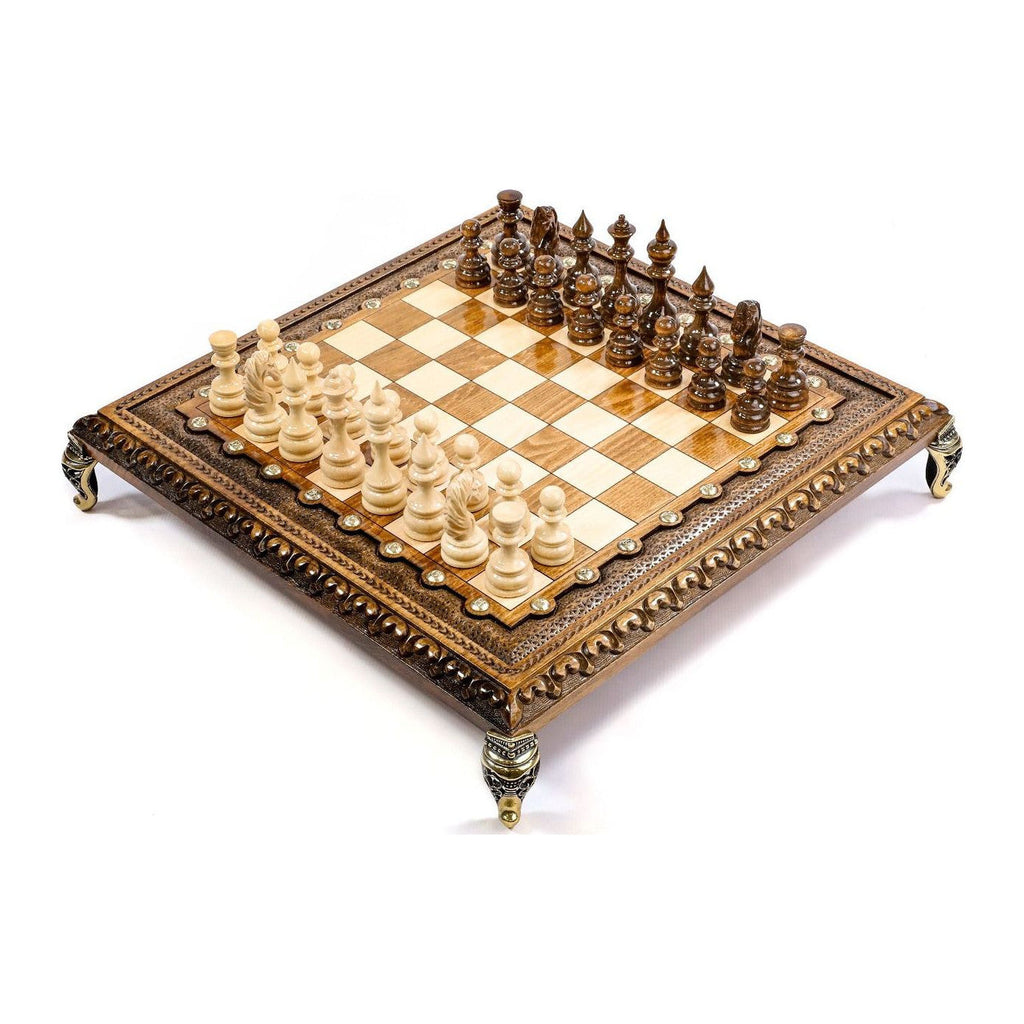 Square Chess With Bronze Legs – handmade wooden chess set by Hrachya Ohanyan