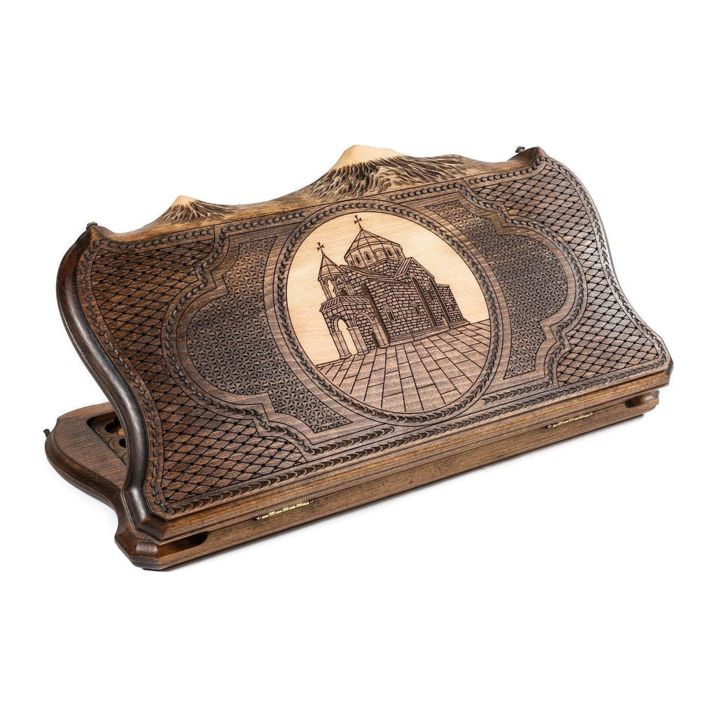 Church of St. Hripsime -Ornamental motif Backgammon with copyrighted Mount Ararat - HrachyaOhanyan Co