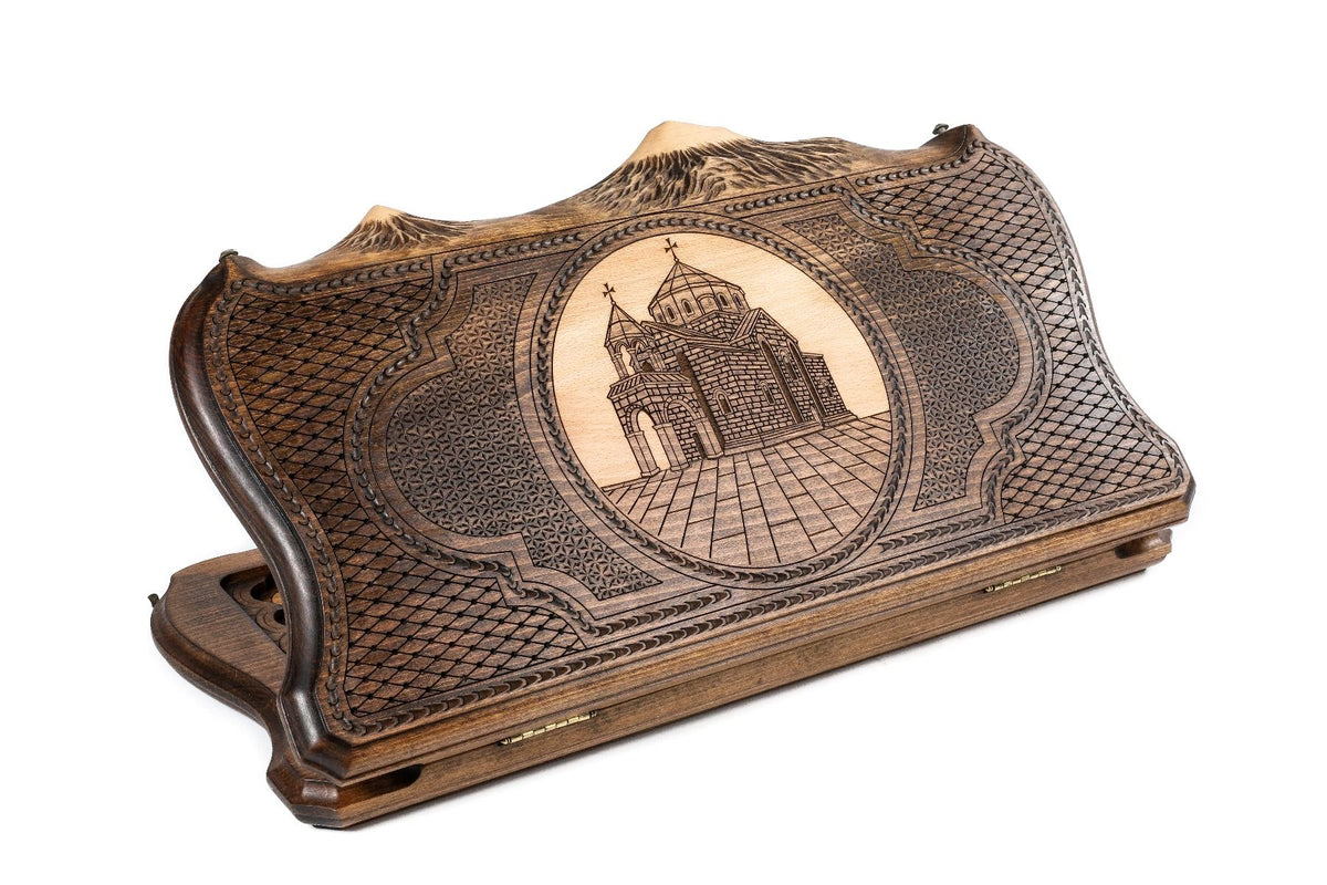Church of St. Hripsime -Ornamental motif Backgammon with copyrighted Mount Ararat - HrachyaOhanyan Co