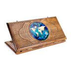 World Map Epoxy Backgammon Set, Walnut, 50 cm – handmade by Hrachya Ohanyan