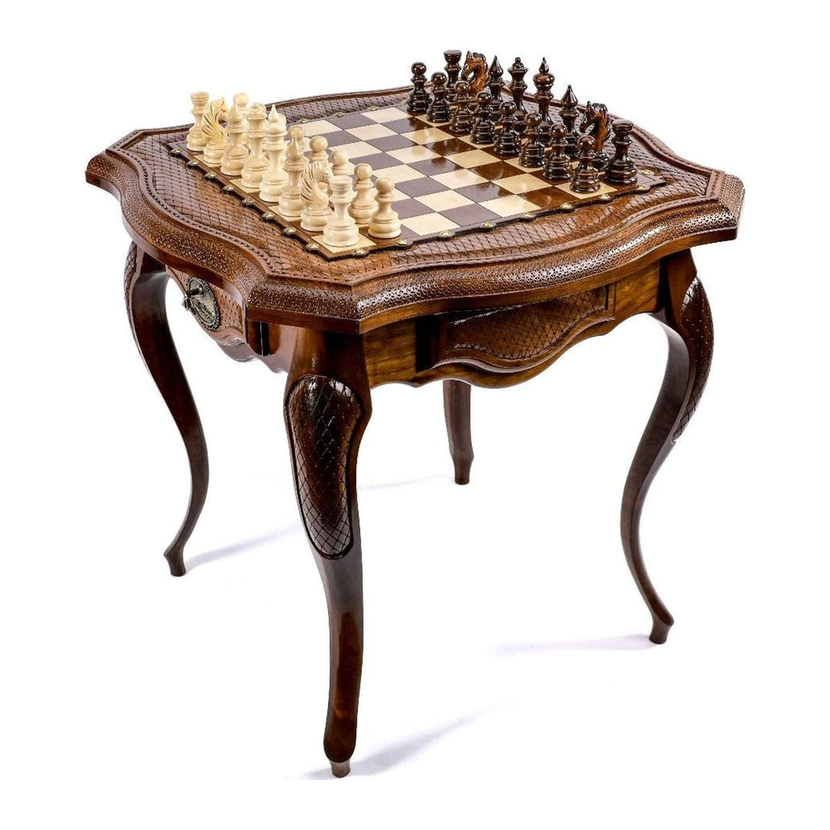 Mesa de ajedrez de madera con cajones, 60 cm
