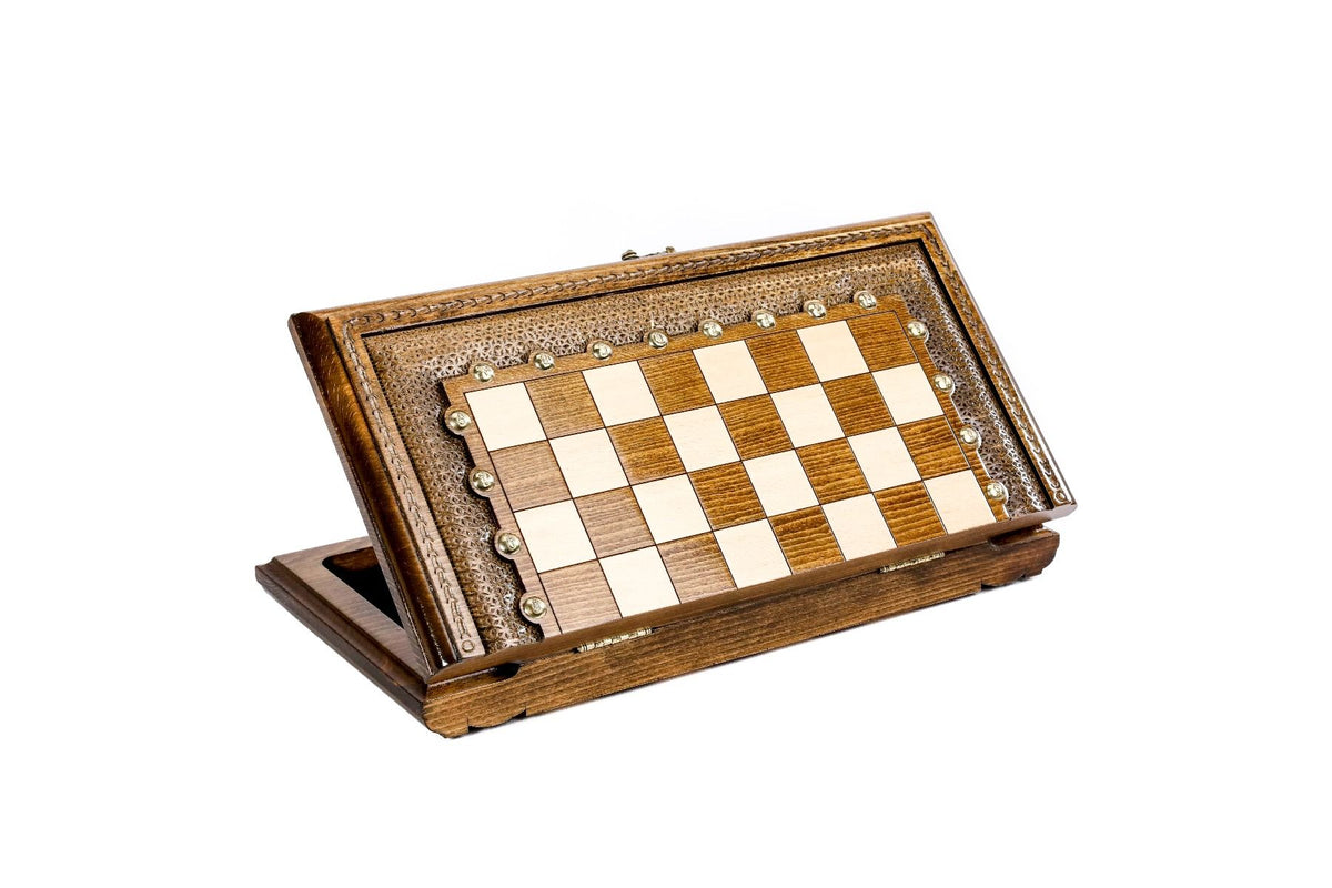 Juego de ajedrez clásico con tachuelas y letras de bronce, 40 cm – foto 5