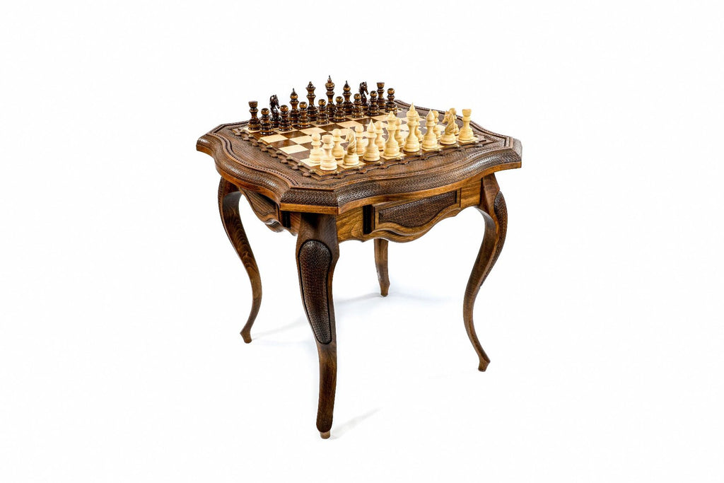 Chess Table with Contour Outline & Carved Legs, 60 cm – photo 2