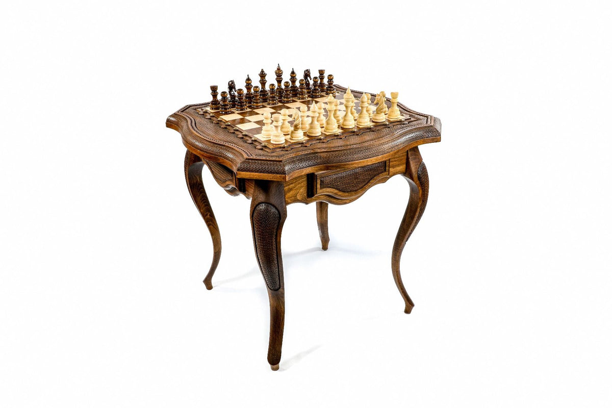 Mesa de ajedrez con contorno perfilado y patas talladas, 60 cm – foto 2