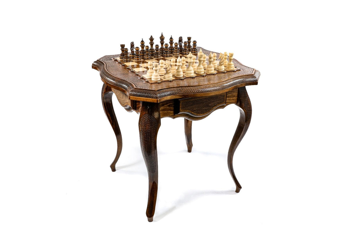 Mesa de ajedrez barnizada, borde grabado y contorno perfilado, 60 cm – foto 2