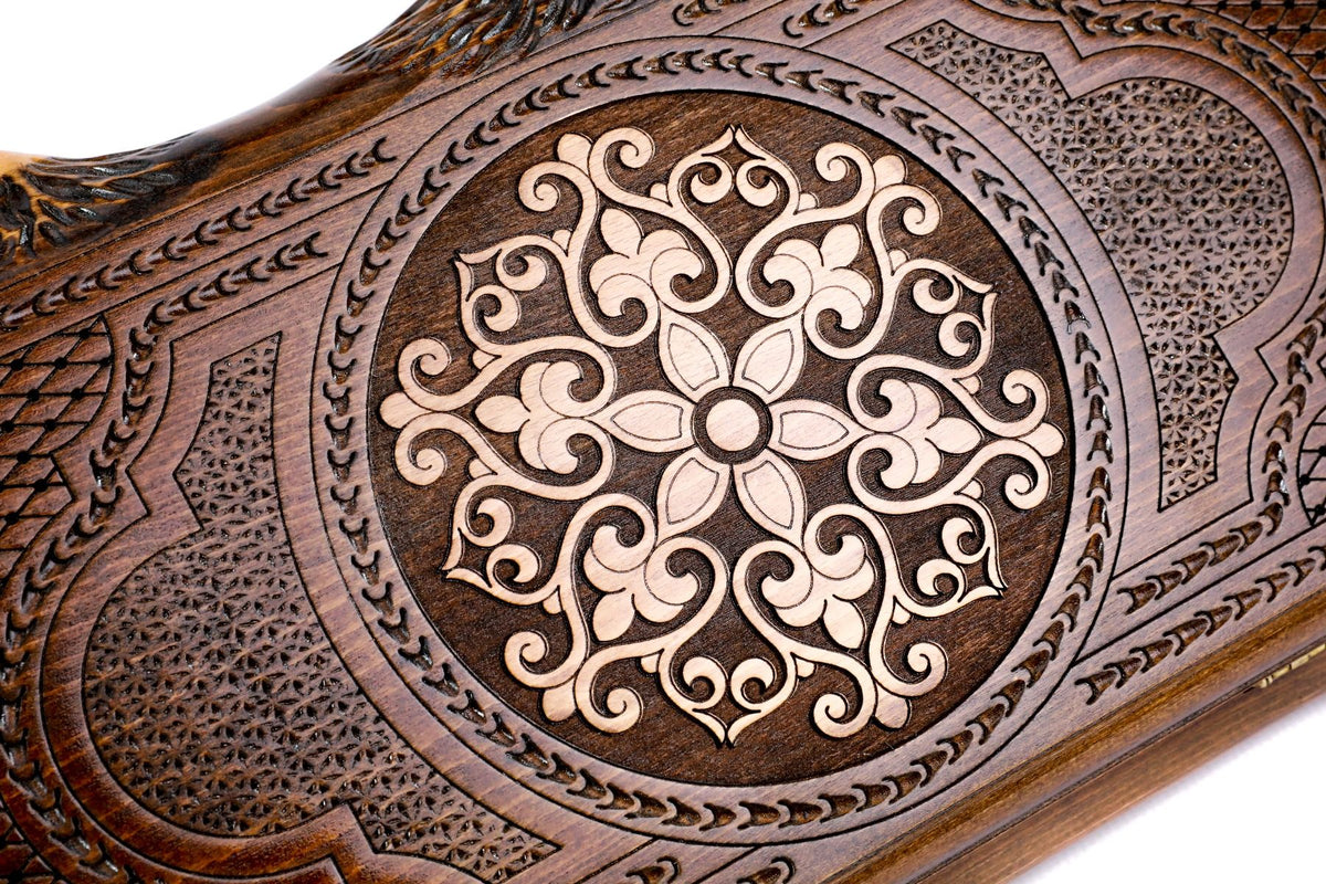 Backgammon With Ornamental Snowflake Motif With Copyrighted Mount Ararat Outline - HrachyaOhanyan Co