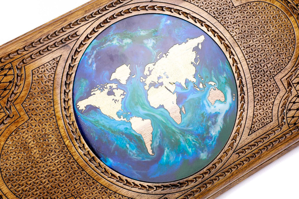 World Map Epoxy Backgammon Set, Walnut, 50 cm – photo 6
