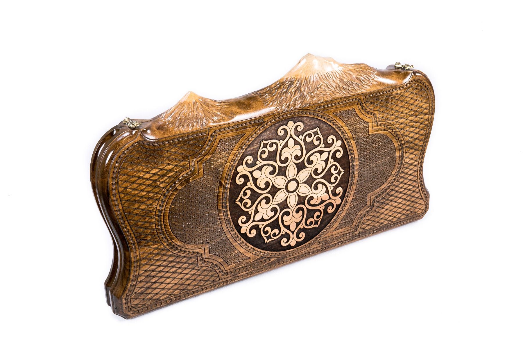 Backgammon With Ornamental Snowflake Motif, With Copyrighted Mount Ararat Outline - HrachyaOhanyan Co